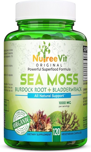 [BRSWYGL2AQMBYFY2] NutreeVit 100% Organic - Sea Moss + Bladderwrack + Burdock Powerful Superfood Formula (120 kapszula)