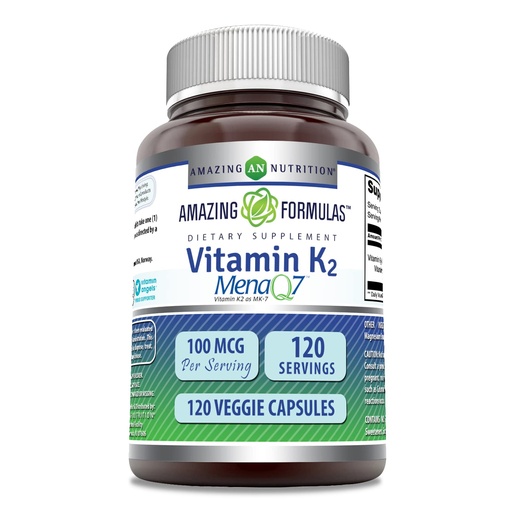 [BRSWIALYB57BOEAV] Amazing Formulas Vitamin K2 Menaq7 MK7 Supplement | 100 Mcg | Veggie Capsules | Non-GMO | Gluten Free | Made in USA (1 Pack, 120 Count)