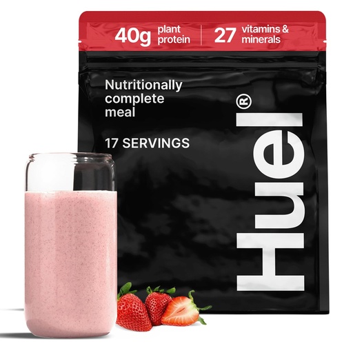 [BRSRMFD4CUGREFDK] Huel Black Edition | Strawberry 40g Vegan Protein Powder | Nutritionally Complete Meal | 27 Vitamins and Minerals, Gluten Free | 17 Servings