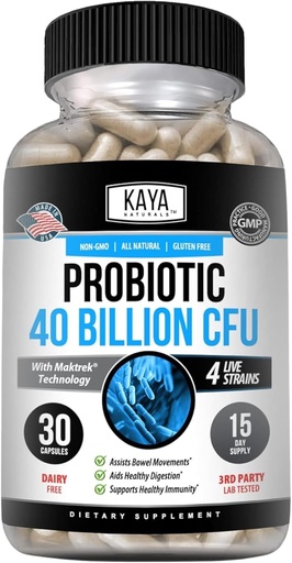 [BRSRM2YZOECR6FAU] Kaya Naturals Probiótico 40 Billones CFU - Probióticos para Mujeres, Probióticos para Hombres y Adultos, Natural - Salud Gut &amp; Apoyo Inmunitario - Promueve Salud Digestiva - 30 Cuenta