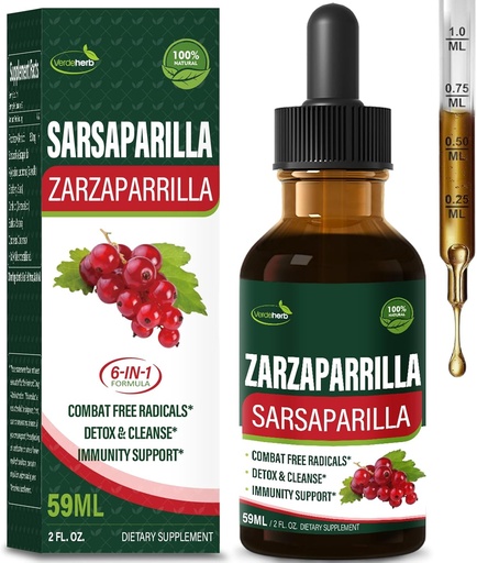 [BRSRAZDQCJ5QIADX] Sarsaparilla Root Extract Drops for Liver Cleanse Detox " Repair, Immune Support Supplement with Dandelion Cocolmeca Polypodium Leucotomos. Diente de Leon para Limpieza de Colon y Desintoxicar. 2oz