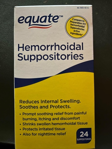 [BRSWKEY7BEGA4DDY] Equate Hemorrhoidal Suppositories 24 Ct by Equate