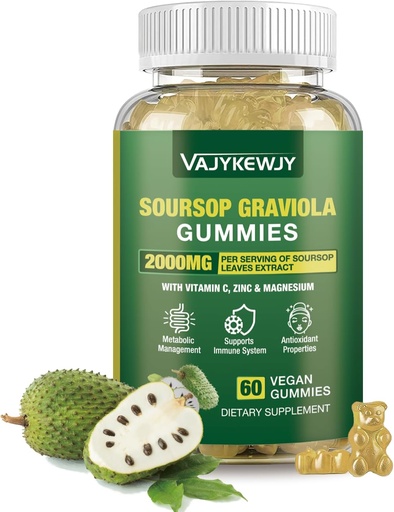 [BRSRAFDRAUHWO33O] Soursop Graviola Gummies - 2000mg Ekstra stiprumo Soursop Laves ekstraktas, Vitaminas C, Cinkas & visas natūralus maistas imunitetui, Veganas, 60 Gummies