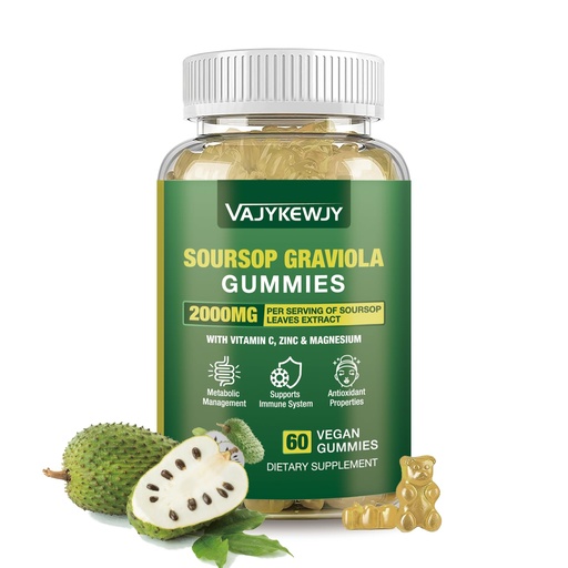 [BRSRAFDRAUHWO33O] Soursop Graviola Gummies - 2000mg Extra Strength Soursop Leaves Extract, Vitamin C, Zinc & Whole Natural Food for Immunity, Vegan, 60 Gummies
