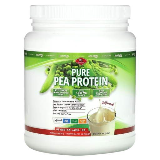 [BRSWIAQOCQCGMCTG] Olympian Labs Pea Protein Powder, Unflavored - 25g of Protein, Plant Based Vegan Friendly, Low Net Carbs, Gluten Free, Lactose Free, No Sugar Added, and Soy Free, 13 Servings