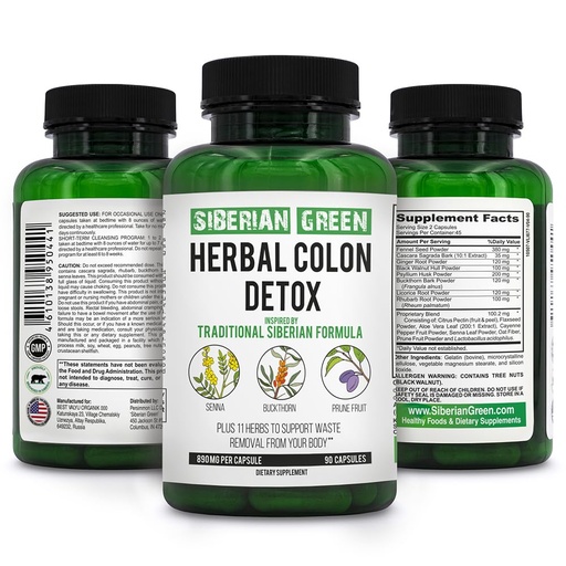 [BRSW2FQ5AUDRADLP] Siberian Green Herbal Colon Detox with Senna Buckthorn Prune Fruit 90 Capsules – Traditional Siberian Formula 14 Herbs & Probiotic to Cleanse Colon and Detox Body