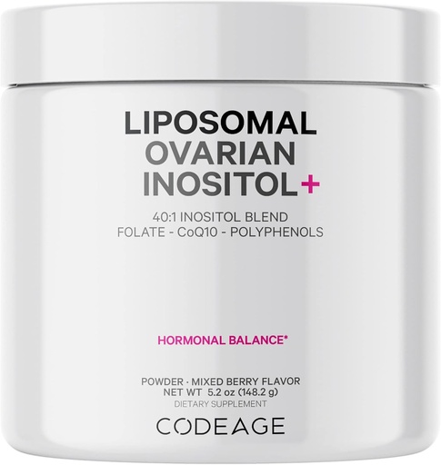 [BRSROZQPDIIRAFDP] Codeage Liposomal Ovarian Inositol Proszek - Myo- Inositol & D- Chiro- Inositol 40: 1 Mieszanka, Folate 5- MTHF, CoQ10, Pomegranat & Wild Blueberry - 2-Mieszane Dostawy - Mieszany Flavor Berry - Non-GMO, 60 Służenie