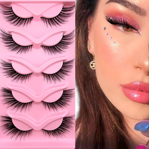 [BRSROAIHOF7Q2GT5] Fox Eye Lashes Wispy Eyelashes 19mm Long Cat Eye Angel Wing Lashes Faux Mink False Eyelashes Natural Look 5 Pairs pack(XF06)