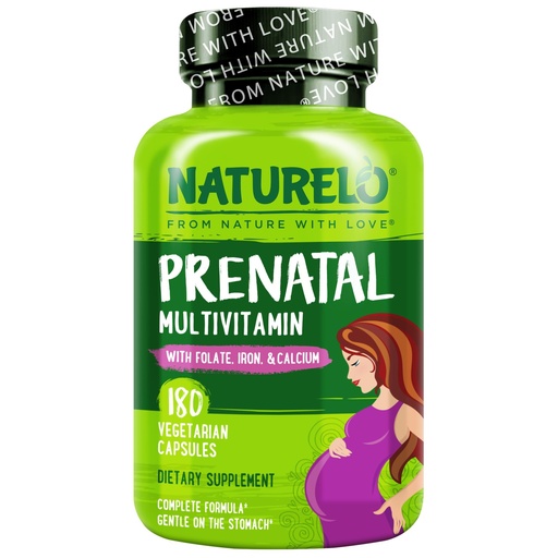 [BRSWKH32CJYWOCLK] NATURELO Prenatal Multivitamin with Gentle Chelated Iron, Methyl Folate, Plant Calcium & Choline - Vegan, Vegetarian - Non-GMO - Gluten Free - 180 Capsules - 2 Month Supply
