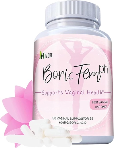 [BRSWGYL7AUCRQA37] N'More Boric Acid Vaginal Suppositories - 100% Pure Made in USA - Boricfem Support Vaginal Health (One) (30 Serving, Boric Acid Suppositories)