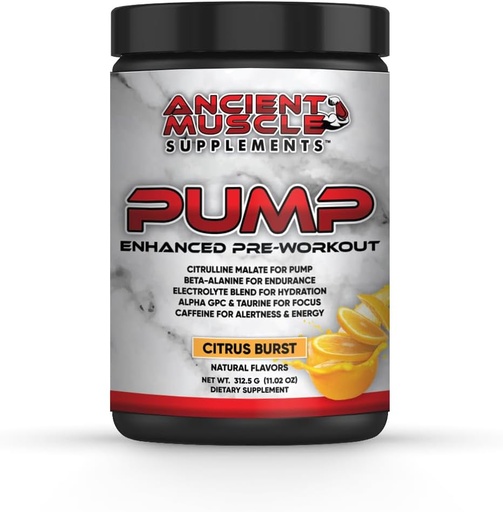 [BRSROFI5AQDWCH33] Pump Pre Workout Supplement with Citrulline Malate, Beta Alanine, Alpha GPC - Hobetutako Ponpa osagarria Energia, Fokua eta Absorption - Citrus Burst Protein Powder