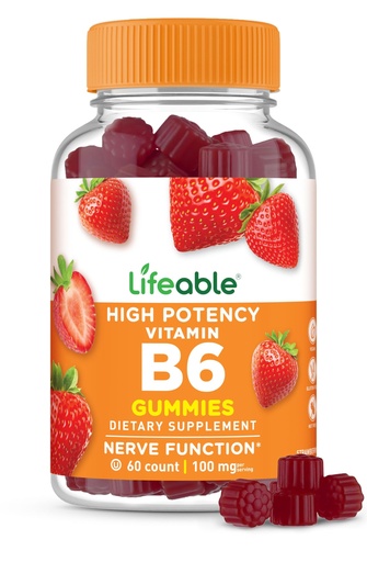 [BRSRMZYPBEMQO3Q4] Lifeable Vitamin B6 Gummies | 100mg | Great Tasting VIT B6 Supplement | Vegan B6 Vitamins for Nerve Support Supplement | Vitamin B 6 for Adults, Men, Women | 60 Gummies