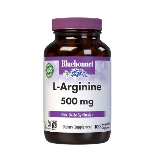 [BRSWIYQZBQJRYEI7] Bluebonnet Nutrition L-Arginine 500mg, Free-Form Amino Acid, Nitric Oxide Precursor*, Soy-Free, Gluten-Free, Non-GMO, Kosher Certified, Vegan, 100 Vegetable Capsules, 100 Servings, White