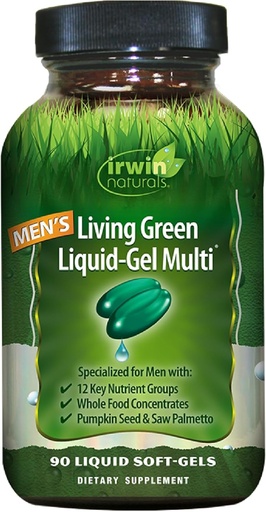 [BRSWK2Y7AUDWEDT6] Irwin Naturals Men's Living Green Liquid-Gel Multi - 70 Essential Nutrients, Tam-Spectrum Vitaminlər, Bütün məlumat qarşısı - Targeted Adrenal & Brain Support - 90 Liquid Softgels