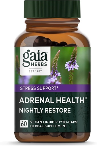 [BRSWKFQIOZ6RCCTG] Gaia urter Adrenal sundhed Nightly Gendanne - Urte tillæg med Ashwagandha, Magnolia Bark, Cordyceps, Lemon Balm & Mere * - 60 Vegansk flydende Phyto- kapsler (30 Servere)