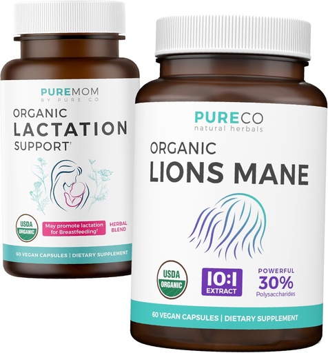 [BRSRAYD3OQIR4E32] Lactation Support & Lions Mane (1-Month Supply) Mothers Mind Bundle of Organic Lactation Support - Aid for Nursing Mothers (60 Capsules) & Organic Lions Mane Mushroom 10:1 Extract (60 Capules)