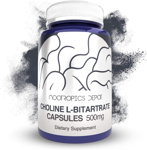 [BRSWKFD3OV4B22I7] Choline L-Bitartrate Capsules 500mg (180 Count) | Choline Supplement | Supports Cognitive Function, Mental Performance and Physical Endurance