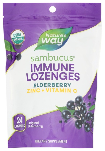 [BRSWIG3ZCQAGG2DC] Nature's Way Sambucus Organic Zinc Lozenges, Elderberry and Zinc Lozenges with Vitamin C, Certified Organic, Berry Flavored, 24 Lozenges