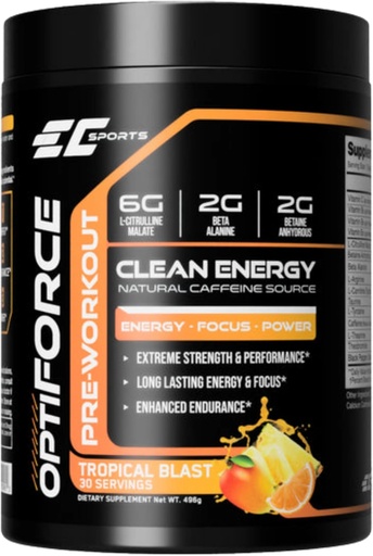 [BRSWGAT6DMHR6GY7] EC Sports OptiForce Pre-Workout Tropical Blast Supplement Powder - Clean Energy & Natural Caffeine w/Long-Lasting Endurance and Focus - 30 Servings
