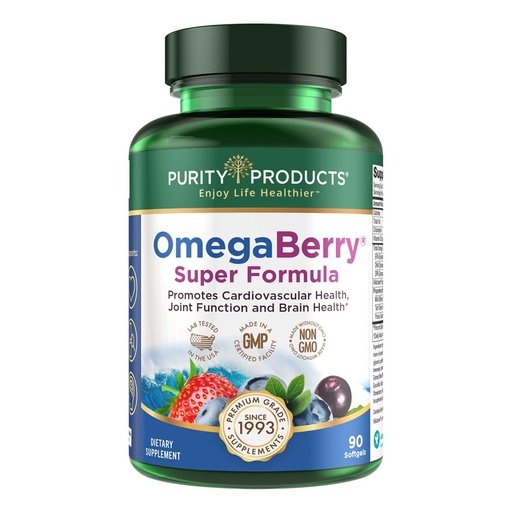 [BRSWKEYEB4EB2EYZ] Purity Products OmegaBerry Fish Oil w/Vitamin D3 + Organic Acai Super Formula - 1875 mg of Concentrated, Molecularly Distilled, Ultra Pure Omega-3s 1080 mg EPA + 720mg DHA + 120 mg DPA - 90 Count