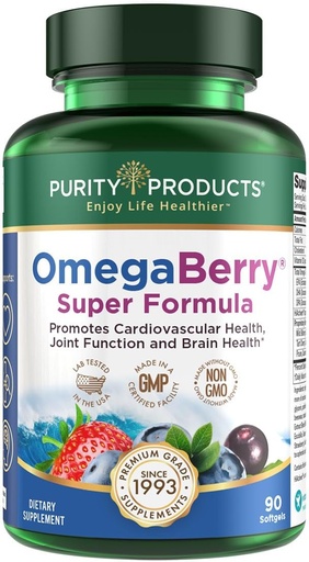 [BRSWKEYEB4EB2EYZ] Saf Ürünler OmegaBerry Fish Oil w/Vitamin D3 + Organik Acai Super Formula - 1875 mg of Tempd, Molecularly Distilled, Ultra Pure Omega-3s 1080 mg EPA + 720mg DHA + 120 mg DPA - 90 Count DHA + 120 mg DPA - 90 Count