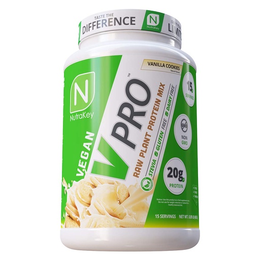 [BRSWIGAZC4DWEDIZ] NutraKey V-Pro, Raw Plant Protein Powder, Organic, Vegan, Low Carb, Gluten Free with with 20g of Protein (Vanilla Cookie) 1.78-Pound.