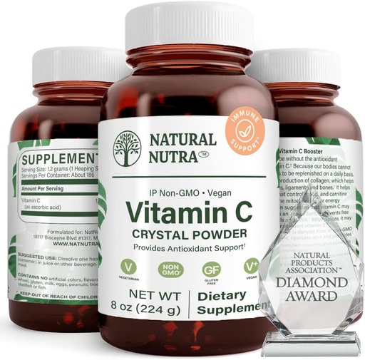 [BRSWGELRAR5RQCL6] Natural Nutra Pure Vitamin C Crystal Powder from Ascorbic Acid, Boost Immunity, Maintain Capillary Strength Supplement, Increases Iron Absorption, Non-GMO, Herbicide, Pesticide, Soy Free, 8 Oz