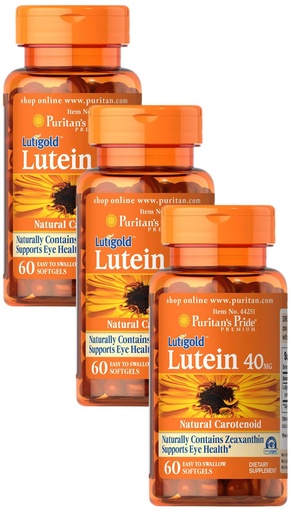 [BRSRAY35CQIGMEY4] Puritan's Pride Lutein 40 Mg with Zeaxanthin, Helps Support Eye Health*, Whole Bean, 60 Ct, (Pack of 3)