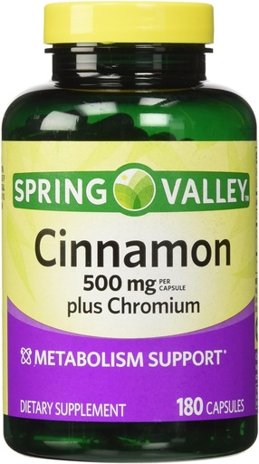 [BRSWIYD7CIDRWAA5] Spring Valley - Cinnamon 500mg Plus Chromium, Twin Pack, 2 Bottles of 180 Capsules