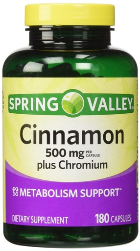 [BRSWIYD7CIDRWAA5] Spring Valley - Cinnamon 500mg Plus Chromium, Twin Pack, 2 Bottles of 180 Capsules