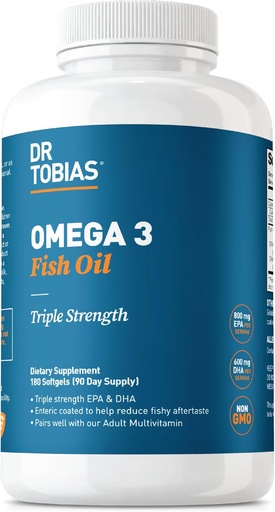 [BRSWIEIIDEEAC3Y7] Dr. Tobias Omega 3 Fish Oil, 2000mg Triple Strength con 800mg EPA 600mg DHA Por Serving, Fish Oil Omega 3 Suplementos para Heart, Brain &amp; Immune Support, 180 Softgels, 90 Servings