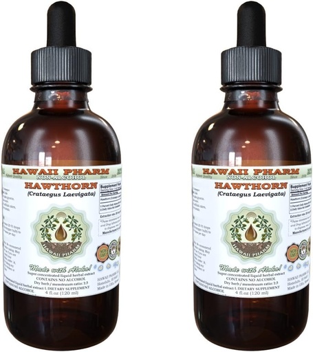 [BRSWKEYHOYPBACYZ] Hawthorn Alcohol-Free Liquid Extract, Organic Hawthorn (Crataegus Laevigata) Dried Leaf, Organic Flower and Stem Glycerite Hawaii Pharm Natural Herbal Supplement 2x4 oz