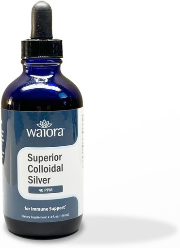 [BRSROBARDIJR6CTL] Superior kolloidales Silber, Waiora, flüssige Mineralergänzung, 40 PPM, für Immununterstützung, blaue Glasflasche mit Dropper (1 bott/22 serv.)