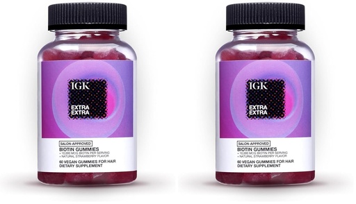[BRSROGD3CUNQKCDD] IGK Biotin Hair Gummies 10,000mcg Biotin (60 count), Strawberry Flavored, Hair Growth supplement Gummies for Healthy Hair, Skin " Nails, Vegan, Help Combat Hair Loss " Thinning (Pack of 2)