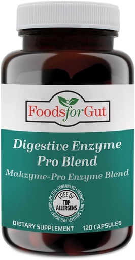[BRSROGQZDIAQIC34] Foods For Gut Digestive Enzyme Makzyme-Pro Blend & Probiotics Plus | 120 Capsules | Vegetarian Capsules | Free of Top Allergens | Support Digestive Health | Bloating & Gas Relief