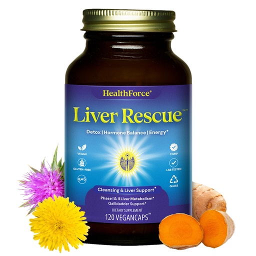 [BRSWIEIYOQOB4AY3] HealthForce SuperFoods Liver Rescue - Natural Liver Cleanse - with Milk Thistle & Dandelion Root - Gluten-Free & Vegan - 120 Capsules