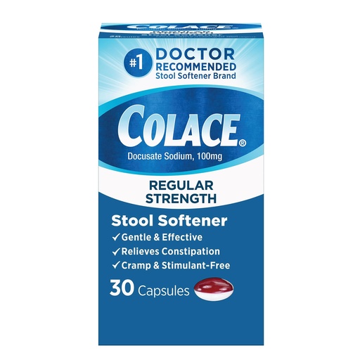[BRSWIYQOAAAGYCDG] Colace Stool Softener 100 mg, 30 Capsules, Constipation Relief, Docusate Sodium, Gentle Docusate, Stimulant-Free, Regular Strength, #1 Doctor Recommended Stool Softener Brand