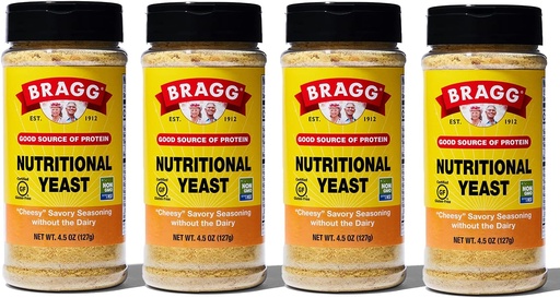 [BRSWG2Q3OUNROGT4] Bragg Nutritional Yeast Seasoning – Vegan, Gluten Free Cheese Flakes – Good Source of Protein & Vitamins – Nutritious Savory Parmesan Cheese Substitute – Non GMO Verified, 4.5 Ounce, 4-Pack