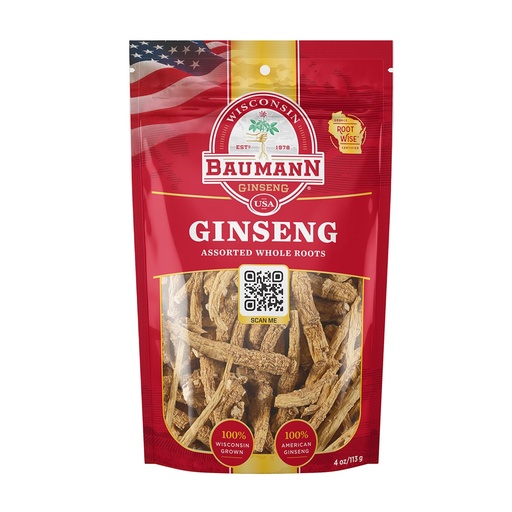 [BRSW2HQ7AB5BSYLB] Baumann Wisconsin Ginseng Assorted Whole Roots 4 oz - 100% Natural Panax Ginseng Herb, Pure Dried American Ginseng for Enhanced Energy