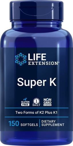 [BRSWGBQPAEHBACLF] Life Extension Super K, 150 Softgels, with Vitamin K1 and K2 - MK4 & MK7