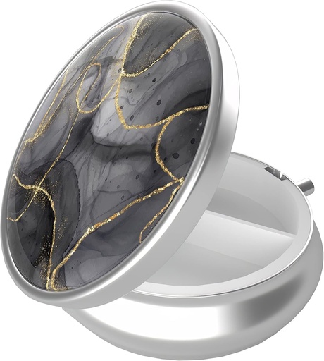 [BRSRMCTQOQMRGDQV] Pill Box, 3 Segment Portable Travel Medicine Box med spejl, kompakt og sød, Fits i pung og lomme, Medicin og Vitamin Organizer (Black Gold Marble)