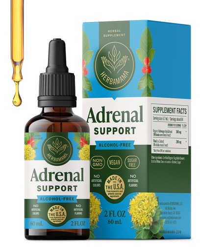 [BRSWYZQDCMBB4CI3] HERBAMAMA Adrenal Support Liquid Drops - Vegan Adrenal Tincture with Ashwagandha Root & Rhodiola Rosea Extract - Non-GMO, Alcohol & Sugar-Free Supplement - 28-Day Supply