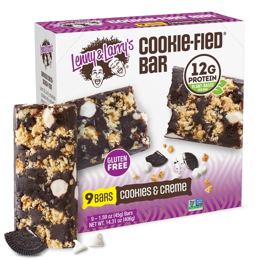 [BRSW2ZQRAF4BGYLH] Lenny & Larry's Cookie-fied Protein Bar – Cookies & Creme Vegan Protein Bars 9x45g – Healthy Snacks with 12g Plant Protein & 5g Fiber – Gluten Free Power Bar, Non-GMO & Vegan