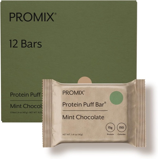 [BRSWY235O4HGCGYY] ProMix Nutrition Protein Puff Bars - Mint Chocolate- Marshmallow Crispy Treat - Great Tasting & Healthy On The Go Snack - High Protein & Low Calorie -Free From Gluten, Soy, & Corn - 12 Bars