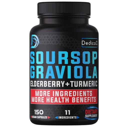 [BRSRMFIBCAMBQF36] DEDICAD 11in1 Graviola Soursop Capsules for 5 Months Supply with Soursop Fruit, Elderberry, Turmeric, Ginger, Milk Thistle, Cranberry & More - Mood - 150 Vegan Capsules
