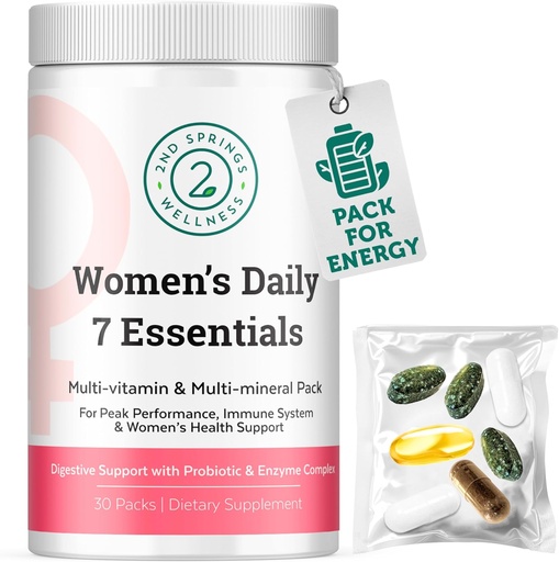 [BRSRO2YZAQHGOG37] Daily 7 Essentials Women's Vitamin Pack -7 Pack completo Women's Multivitamin Packet con enerxía, metabolismo, sistema inmunitario, apoio feminino con probióticos, máis