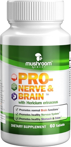 [BRSW22T7BB6WCYI2] PRO-Nerve & Brain | All-Natural Herbal Supplement for Memory, Nervous System, Stomach, Colon, Digestive Tract, Clinically Studied Lion’s Mane Mushroom Extract, Vegan, Non-GMO, USA Made, 60 Tablets
