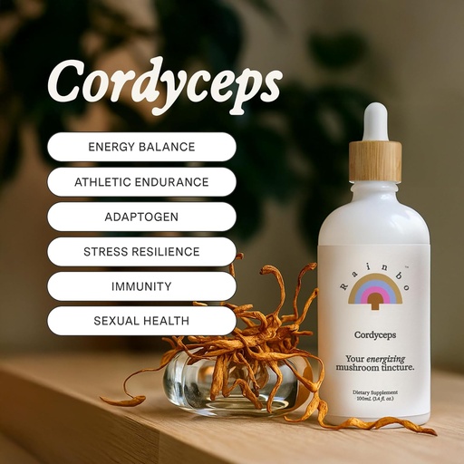 [BRSROCYQAF7GC3I3] Rainbo - Cordyceps 버섯 Tincture - 이중 추출물 버섯 보충 - 면역 지원, 에너지, 액체 Cordyceps 보충교재, 채식주의자, 비 GMO, 3.4 fl oz
