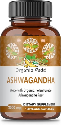 [BRSWYCQHA57QYYAZ] Organic Veda Ashwagandha Capsules, 2000mg - 100% Pure Ashwagandha Root supplement with Black Pepper Extract for Maximum Absorption - Boost Energy, Adrenal, Immunity &quot; Mood - Vegan - 120 count