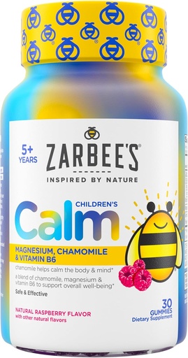 [BRSROGIEOIGQYEL6] Zarbee's Naturals Children’s Calm Gummies, Magnesium for Kids Ages 5+, Melatonin-Free, Support for a Calm Mind & Body, Chamomile & Vitamin B6, Natural Raspberry Flavor, 30 Count Gummies